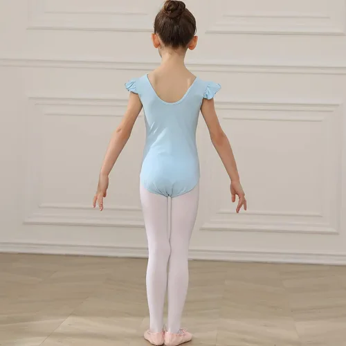 Miniatura 5 de HIPPOSEUS Leotardos de gimnasia de ballet para niñas, con volantes, manga corta, ropa de ballet para baile, Y-07