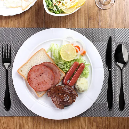 Miniatura 6 de E-far Juego de cubiertos de acero inoxidable negro de 20 piezas, incluye cuchillo, cuchara, tenedor, pulido espejo, apto para lavavajillas, servicio