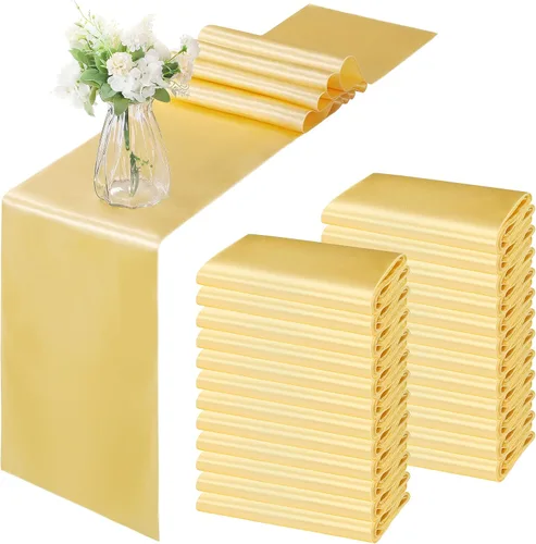 Miniatura 11 de Horbaunal - Juego de 12 caminos de mesa de satén azul claro de 12 x 108 pulgadas, caminos de mesa suaves para bodas, banquetes, fiestas de cumpleaños