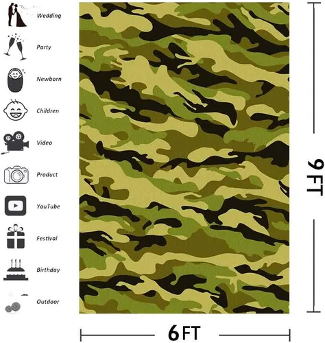 Miniatura 2 de Telones de fondo de camuflaje militar para fotografía 6x9FT camuflaje verde militar fondos fotográficos fotomatón estudio accesorios LUGE053