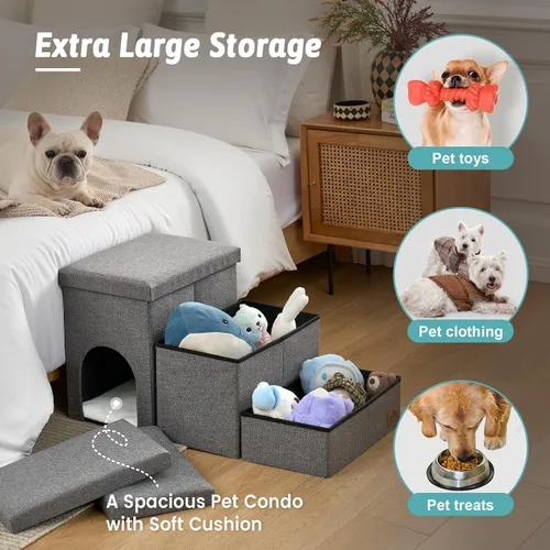 Miniatura 4 de Escaleras para perros con almacenamiento, escalones resistentes de 4 escalones más anchos para perros pequeños, medianos y grandes, rampa para Gris