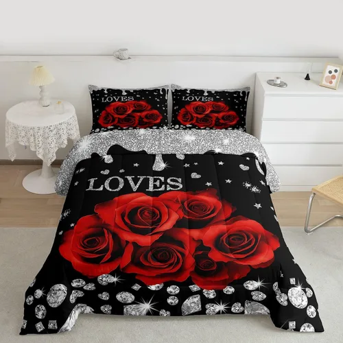 Miniatura 10 de Erosebridal Juego de edredón de corona King y Queen, juego de ropa de cama para parejas adultos, mujeres y hombres, juegos de edredón para boda, San