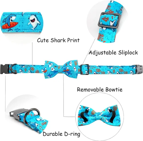 Miniatura 2 de Collar para perro, con estampado de tiburón, collar para cachorro, collar para mascotas, collar de lazo para perros, suave, duradero, ajustable, A