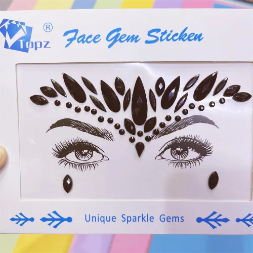 Miniatura 10 de Black Face Jewels se adhieren a los accesorios del festival, diamantes de imitación del tatuaje de la cara de Halloween para el maquillaje, joyas