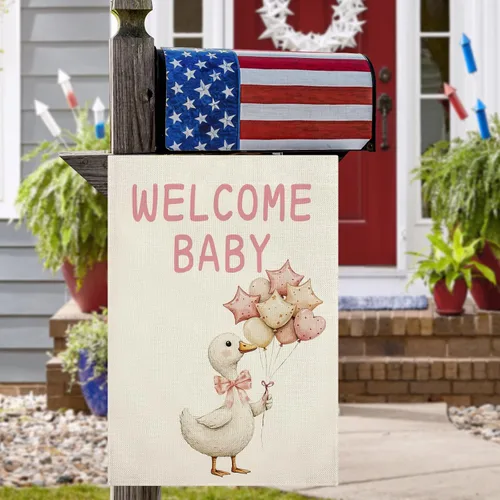 Miniatura 4 de Bandera de bienvenida para el jardín de bebé, letrero de bienvenida a casa de bebé niña para exteriores, doble cara, decoración de ganso tonto, 12.5