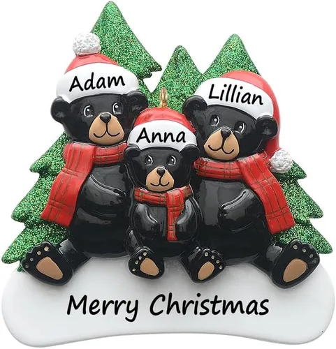 Miniatura 7 de Adorno personalizado de oso negro 2025 – Decoración de árbol de Navidad de familia de 2, animal del bosque, adorno de nuestra primera Navidad juntos