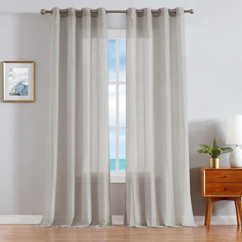 Nautica - Cordelia - Cortina transparente aplastada | Cortinas para ventana | Cortinas ligeras | Juego de 2 paneles | Transparente | Cabecera con