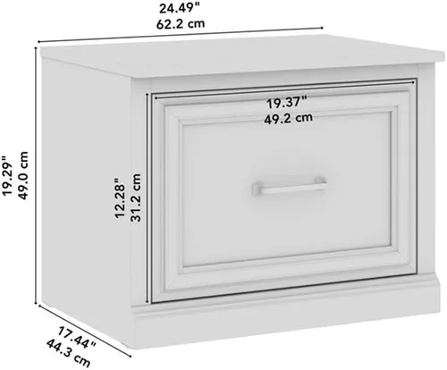 Miniatura 3 de Bush Furniture Woodland - Banco de zapatos pequeño de 24 W con cajón en roble de gamuza negra Organizador estrecho de calzado para entrada