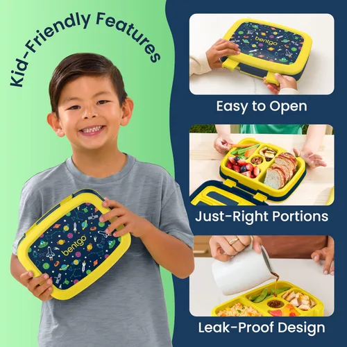 Miniatura 4 de Bentgo Kids Prints - Lonchera de 5 compartimentos estilo bento, a prueba de derrames, porciones de tamaño ideal para niños de 3 a 7 años, duradera