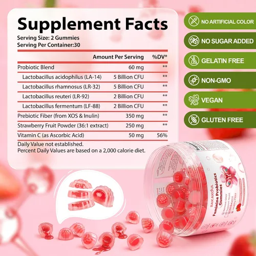 Miniatura 2 de BAKAKOUL Gomitas de equilibrio femenino para mujeres, probióticos vaginales que apoyan el equilibrio del pH, la salud digestiva, veganas, sin