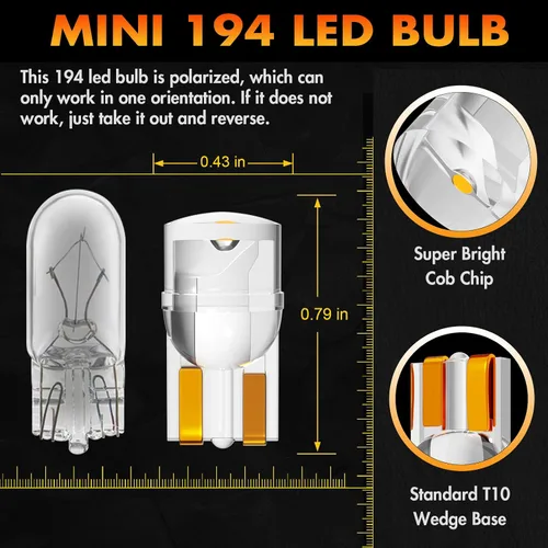 Miniatura 2 de Alopee Paquete de 30 bombillas LED 194 ámbar acrílico T10 bombilla LED ámbar DC 12V luces interiores de coche para 194 168 T10 2825 W5W marcador