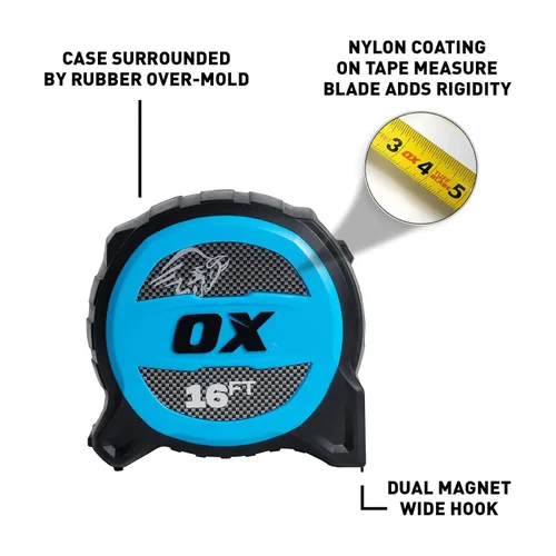 Miniatura 2 de OX Tools Tuff Blade - Cinta métrica magnética de construcción a prueba de golpes con doble gancho magnético - Hoja de 1 1/4 pulgadas de ancho