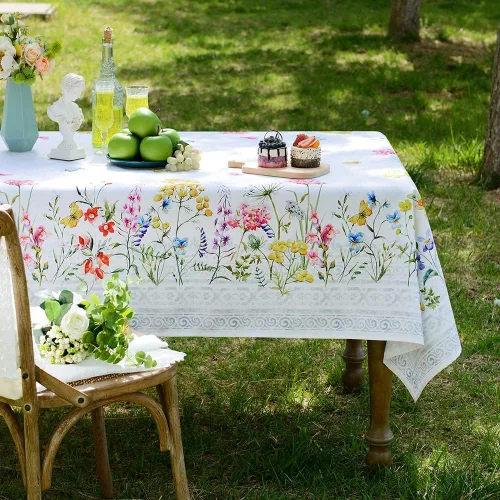 Miniatura 11 de ARTABLE Mantel Rectangular de Primavera con Estampado de Flores, Hierba y Patrones Florales Vintage, Mantel para Mesa de Pascua, Camino de Mesa