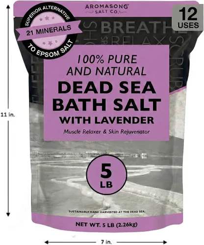 Miniatura 7 de Aromasong Sal pura del mar muerto para remojar con lavanda 100% natural, 5 libras, sal de baño de spa de grano fino, exfoliante de lavado corporal