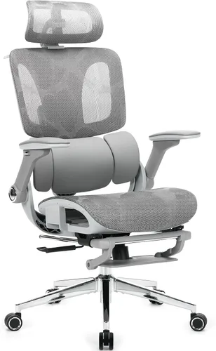 Silla de oficina ergonómica de malla con reposapiés, silla de escritorio de respaldo alto con reposabrazos 4D, soporte lumbar dinámico de 3 zonas,