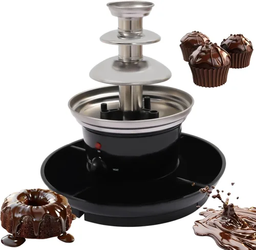 Máquina eléctrica de fuente de fondue de chocolate de 3 niveles para fiestas, máquina calentadora de chocolate de acero inoxidable de 16 onzas, olla