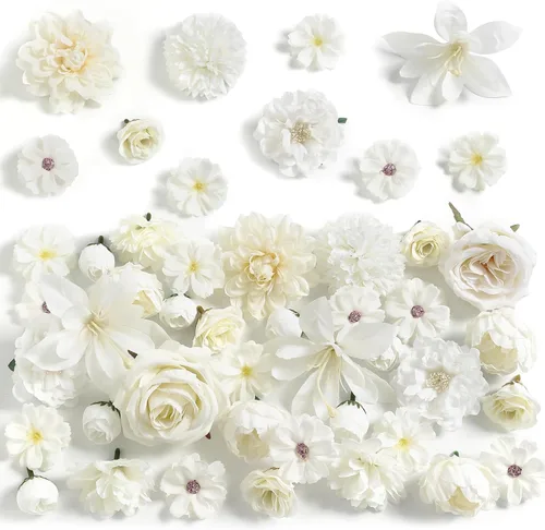 Miniatura 13 de rongflower Cabezas de flores falsas para manualidades, rosas artificiales de seda negra, peonías, margaritas y cabezas florales (paquete de 48)