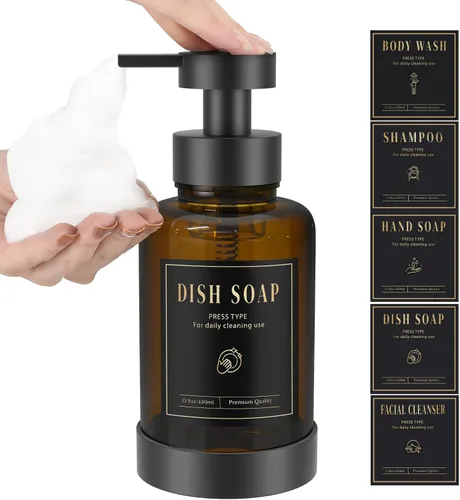 Miniatura 13 de Luxspire Dispensador de jabón espumoso, dispensador de jabón con bomba de espuma de vidrio, dispensador de jabón de manos antideslizante con 5