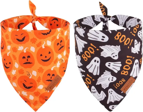 Miniatura 10 de PTDECOR Bandana de Halloween para perro, bufanda reversible para mascotas, varios tamaños, pañuelos triangulares de Halloween para perros pequeños