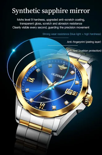 Miniatura 5 de OUPINKE Relojes mecánicos originales para hombres de lujo dorado con diamantes reales de zafiro de cristal números romanos vestido de negocios