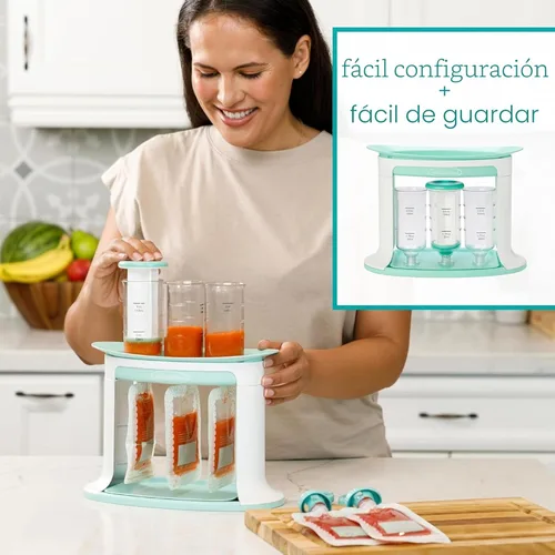 Miniatura 4 de Infantino Estación de compresión para alimentos caseros para bebés, estación de llenado de bolsas para puré de alimentos para bebés y niños