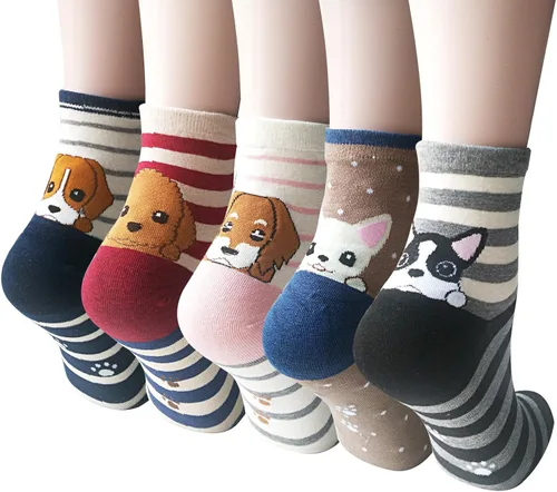 YSense Wear Cute Animal Socks for Women 5 Pairs Funny Dog Socks and Cool Cotton Art Painting Cat Socks Women
