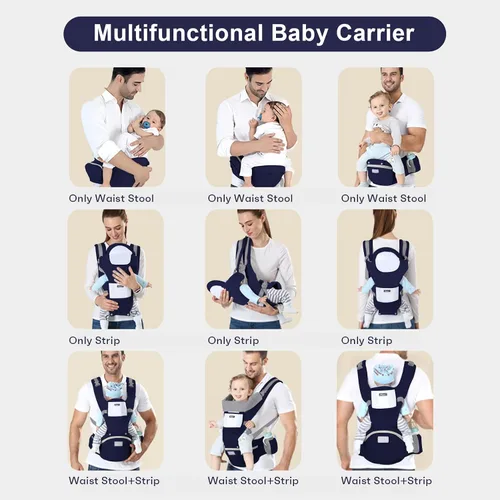 Miniatura 6 de Portabebés para recién nacidos a niños pequeños, con asiento de cadera, portabebés tipo canguro para hombres, mujeres, papá, mamá (azul oscuro)