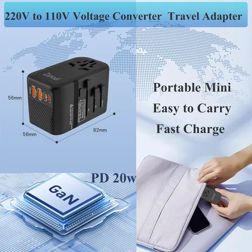 Miniatura 3 de Convertidor de voltaje de 220 V a 110 V, convertidores de viaje de Estados Unidos a Europa, adaptador de corriente de viaje internacional universal