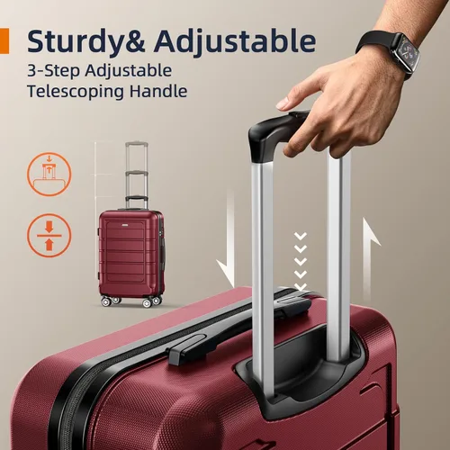 Miniatura 6 de SHOWKOO Equipaje PC+ABS Durable Expandible Hardside Maleta con Doble Spinner Ruedas TSA Lock, Rojo vino