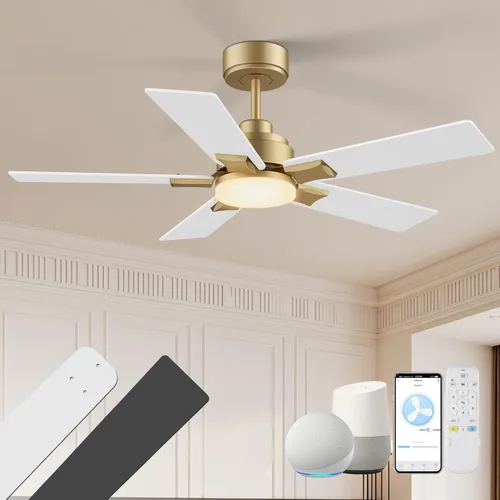 Miniatura 13 de Ventilador de techo inteligente de perfil bajo de 42 pulgadas con luces y control remoto, motor DC silencioso, control de voz WiFi a través de Oro
