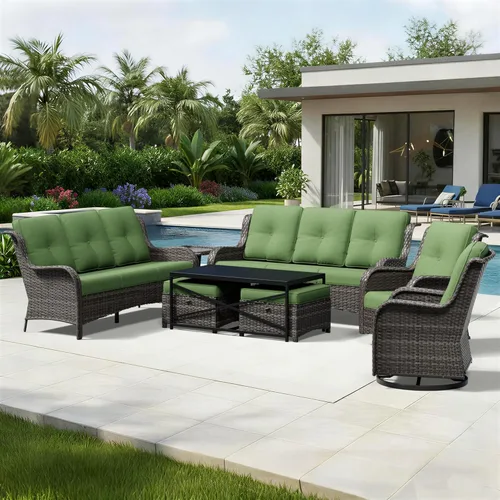Miniatura 53 de Joyside Juego de sillas de mimbre para patio, juego de 3 piezas de mimbre para exteriores con 2 sillas reposabrazos y 1 mesa auxiliar para terraza