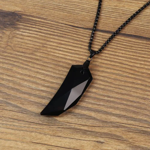 Miniatura 5 de COAI Collar con colgante de amuleto de obsidiana con diente de lobo