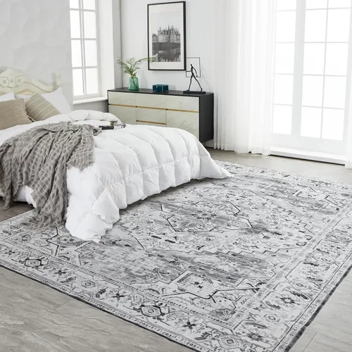 Miniatura 400 de Syalife 4x6 Alfombra Lavable para Área, Ultra Suave Antideslizante, Pila Baja, Alfombra Vintage Resistente a Manchas para Sala de Estar, Alfombra