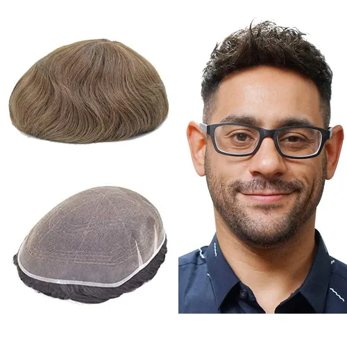 Miniatura 20 de Lordhair Sistema de cabello para hombres, cabello humano real, encaje francés, sistema de cabello para hombre, tamaño 8x10 pulgadas, tupé #1