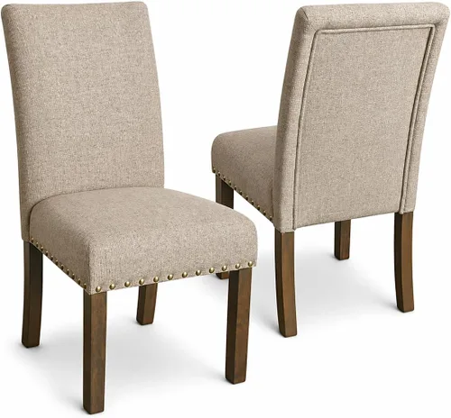 Homepop Decoración del hogar | Sillas de comedor clásicas tapizadas Parsons | Juego de 2 sillas de comedor decorativas con ribete de cabeza de