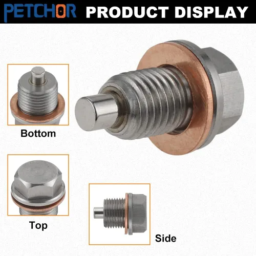 Miniatura 5 de Tapón magnético de drenaje de aceite de acero inoxidable M12 x 1.5, bandeja del motor con arandela de cobre e imán de neodimio, compatible
