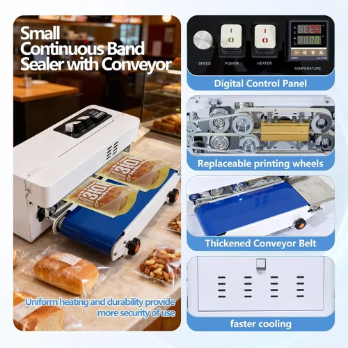 Miniatura 4 de Máquina selladora térmica comercial, máquina automática de sellado continuo de bandas de bolsas con control digital de temperatura, velocidad