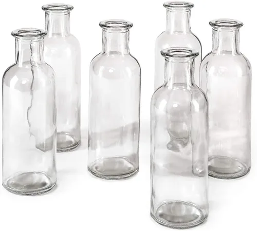 Miniatura 8 de Serene Spaces Living Juego de 6 jarrones de botella de medicina para flores de tallo largo - Tamaño pequeño, juego de jarrones turquesa Pequeño azul