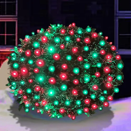 Miniatura 17 de HISHINY Red de luces LED rojas de Navidad para exteriores, cable verde de 100 luces LED de 5 x 5 pies, cable verde conectable para interiores y Rojo