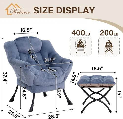 Miniatura 3 de Welnow - Silla perezosa con otomana, moderna silla de descanso con reposabrazos y bolsillo lateral, juego de sillón tapizado de ocio, sillón