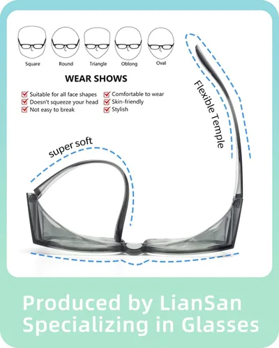 Miniatura 6 de LianSan Gafas de seguridad sobre anteojos para mujer, gafas antivaho que se ajustan sobre las gafas para certificación ANSI Z87.1 Gris claro
