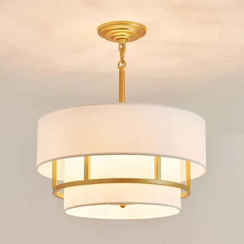Miniatura 2 de Candelabro de Tambor de Tela Moderno, Lámpara Colgante para Sala de Estar, Dormitorio, Comedor, D18 x 16-54 pulgadas (Altura Ajustable), Marco