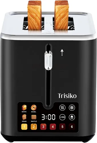 Trisiko® Tostadora de pantalla táctil de 2 rebanadas, tostadora inteligente con temporizador digital, ranuras extra anchas de 1.38 pulgadas para pan