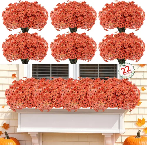 Miniatura 21 de Paquete de 22 flores artificiales para exteriores, flores sintéticas resistentes a los rayos UV con plantas de plástico, flores de seda sintética