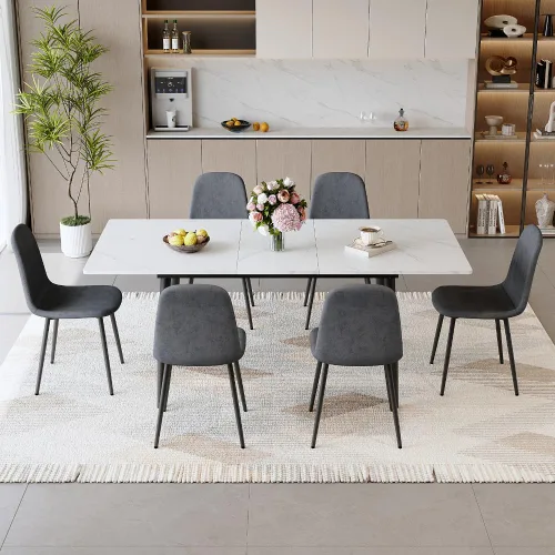 Miniatura 20 de FURNITO Mesa de comedor extensible de 59 a 75 pulgadas, mesa de comedor grande para 4-8, mesa de comedor moderna con patas de metal, mesa de comedor