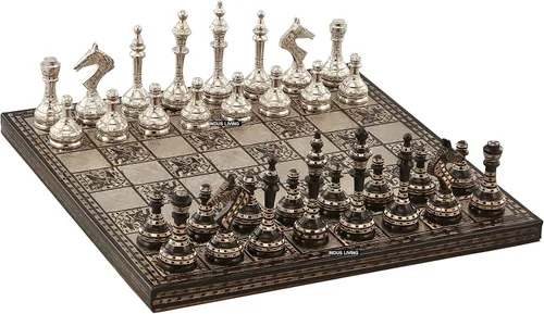 Miniatura 3 de Juego de mesa de ajedrez prémium lujoso y decorativo, 14 x 14 pulgadas, multicolor, juego de ajedrez coleccionable y hecho a mano para profesionales