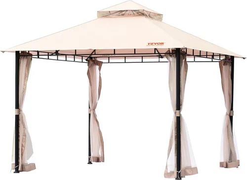 VEVOR Gazebo de patio para 6-8 personas, gazebo de patio trasero de 10 x 10 pies, con mosquitera, marco de metal y poliéster de 180G recubierto de