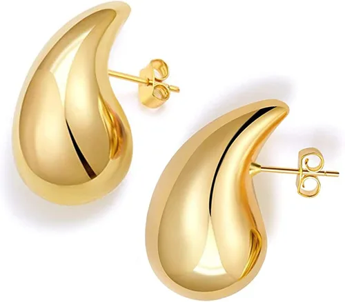 Tear Drop Earrings for Women Chunky Hollow Waterdrop Gold Hoop Earrings Hypoallergenic 18k Gold Plated Stainless Steel Earrings Fashion Jewelry for
