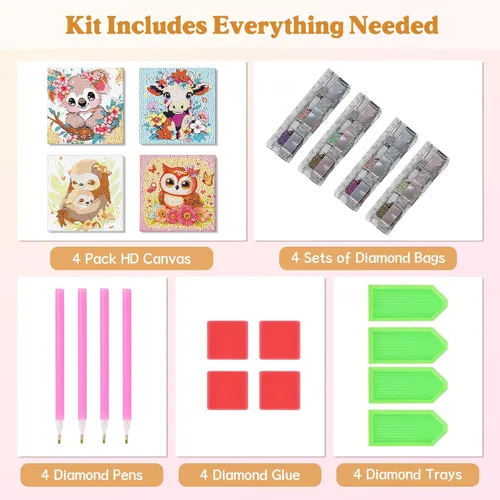 Miniatura 5 de Paquete de 4 kits de arte de diamantes para niños y adultos principiantes, kits de pintura de diamantes de dibujos animados 5D para niños, kits