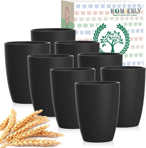 Miniatura 13 de Homienly Tazas de paja de trigo 8 piezas, tazas de plástico irrompibles, taza de beber reutilizable, apta para lavavajillas, vasos de agua con Beige